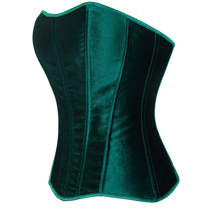 Green Velvet Overbust Corset Top Side Zipper Lace-Up Boned Bustier Top