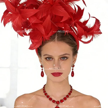 25cm Feather Cocktail Fascinator Headband Kentucky Derby Tea Party Pillbox Hat