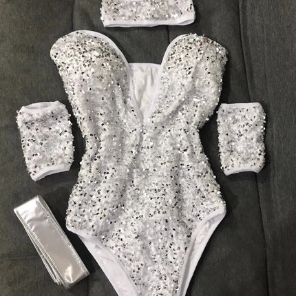 The Stardust Lumina Bodysuit – Silver Sequin Gogo & Pole Dance Costume