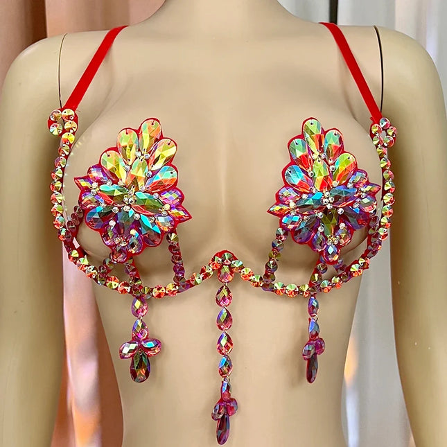 Sparkly Samba Carnival Rhinestone Wire Bra Handmade Stage Costume Top