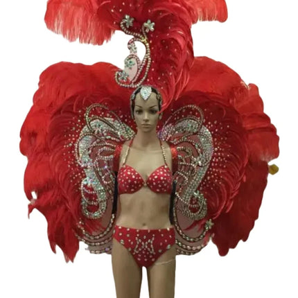 Ornate Red Feather & Rhinestone Carnival Set