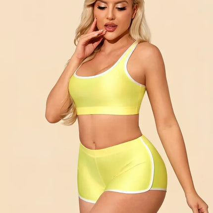 Metallic High-Stretch Crop Tank & Shaping Shorts 2-Piece Activewear Set