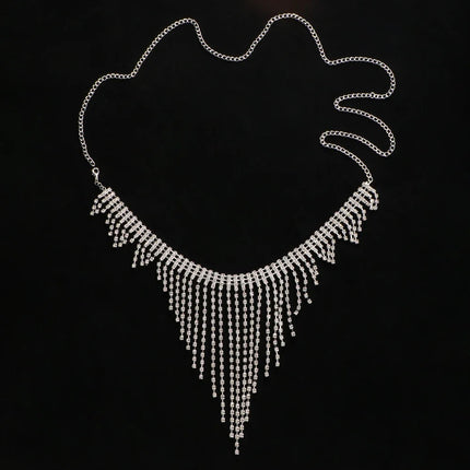 Geometric Rhinestone Tassel Thong Body Chain – Luxury Crystal Lingerie & Shimmering Waist Harness for Raves, Festivals & Beachwear
