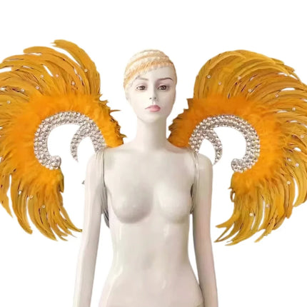Showgirl Feather Wing Backpiece with Rhinestone Scroll Frames
