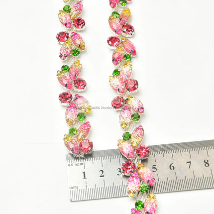 The Stardust Pink Blossom – Glitter Pink Leaf Glass Rhinestone Chain & Trim Applique