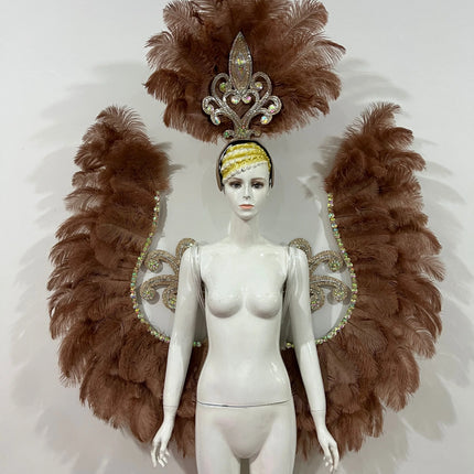 Two-Layer Feather Backpiece with Matching Rhinestone Headdress