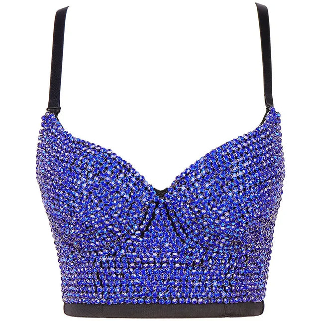 Sparkly Diamond Rhinestone Corset Top Showgirl Stage Performance Push-Up Bustier
