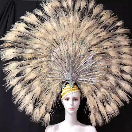 Showgirl Feather Backpiece and Rhinestone Headdress Set