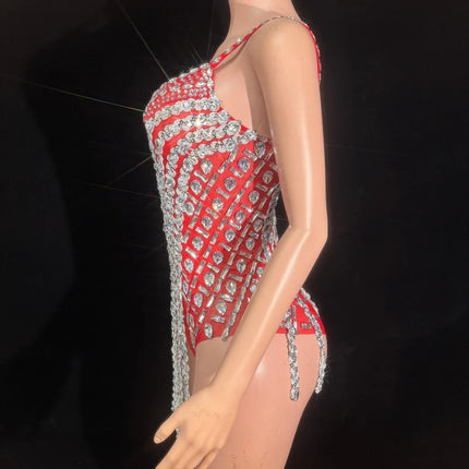 Sparkly Rhinestone Sequin Tassel Bodysuit Stage Performance Dance Leotard