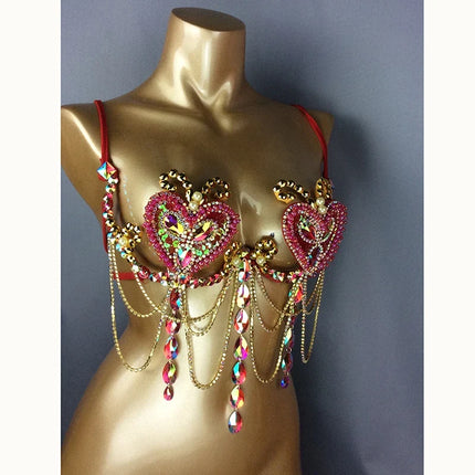 Dazzling Samba Carnival Crystal Wire Bra Costume Top