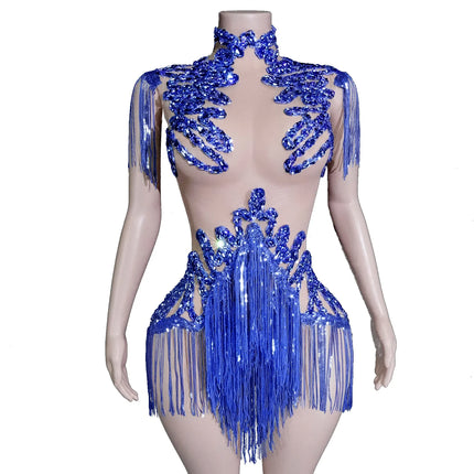 The Stardust Midnight Cabaret Bodysuit – Luxury Rhinestone & Mesh Showgirl Costume