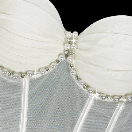 Pearl & Rhinestone Embroidered Bustier Corset Crop Top High Street Bralette