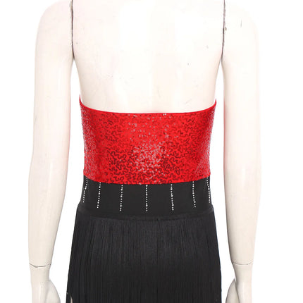 The Stardust Tuxedo Tassel Bodysuit – Luxury Sequins & Rhinestone Showgirl Leotard