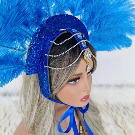 Caribbean Carnival Graduation Ball Feather Headdress & Stage Hair Accessory