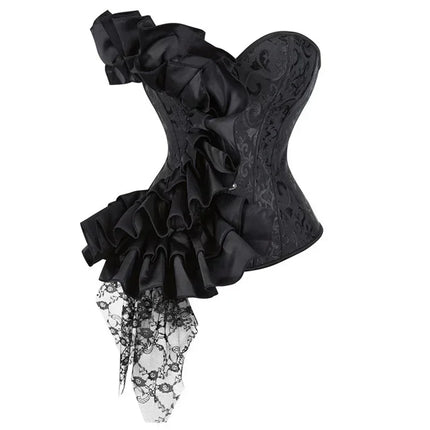 Victorian Ruffle Floral Lace Overbust Corset Bustier Body Shaper Top