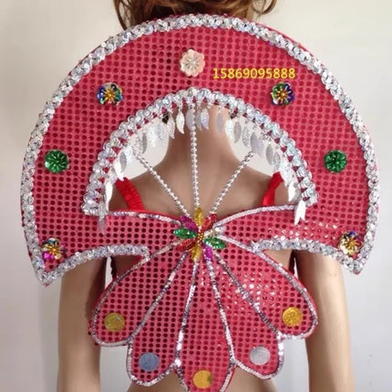 Sequined Butterfly-Style Costume Backpiece with Draped Chain