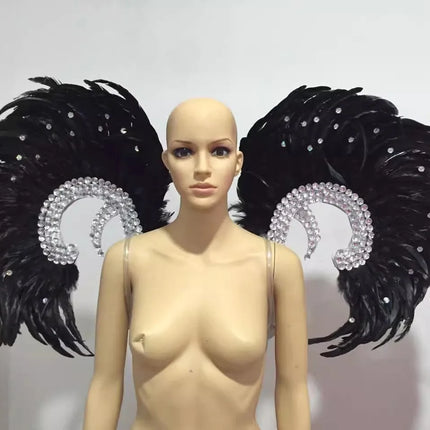 Showgirl Feather Wing Backpiece with Rhinestone Scroll Frames