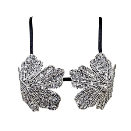 Handmade Crystal Flower Embroidery Rhinestone Costume Bra