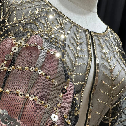 Sparkly Sequin & Beaded Leaf Mesh Capelet Evening Shawl Bolero Jacket