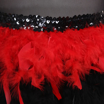 Women's Shiny Sequin Sheer Mesh Feather Latin Jazz Dance Bodysuit