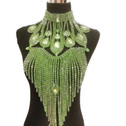 Long Rhinestone Tassel Fringe Crystal Drop Chocker Necklace Body Jewelry