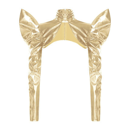 Metallic Shoulder Armor Shrug Crop Top & Sleeves Futuristic Pauldron Stage Costume