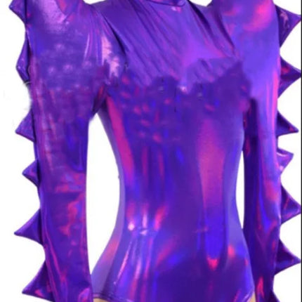 Metallic Armor Bodysuit & Trailing Bustle Skirt 2-Piece Stage Performance Costume Set
