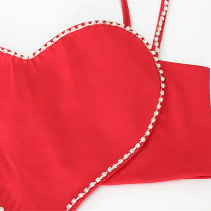 Scarlet Sweetheart Crop Camisole Sculpted Red Bustier Party Bralette Top
