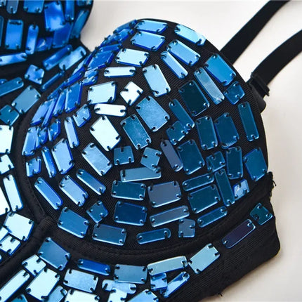 The Stardust Prism Siren – Mirror Embellished Push-Up Bustier Corset Top