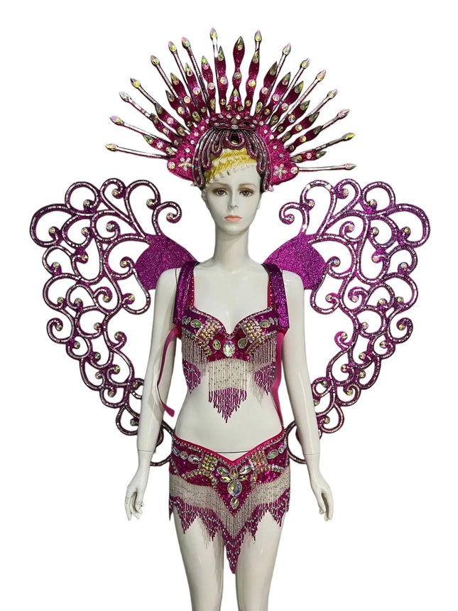 Jewel-Toned Feathered Wings and Headdress Set