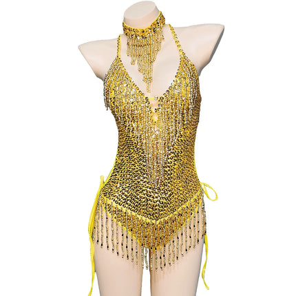 Beaded Sequin Tassel Performance Bodysuit