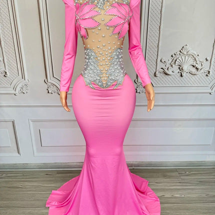 Rhinestone Floral Embroidered Mermaid Gala Gown & Trailing Evening Dress