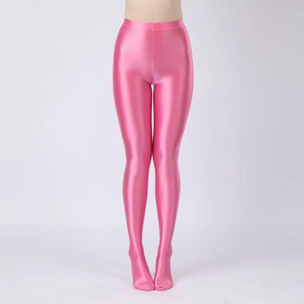 Oil Glossy High-Stretch Satin Pencil Pants & Leopard Print Leggings