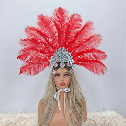 Artisanal Ostrich Feather Showgirl Headdress & Carnival Hair Accessory