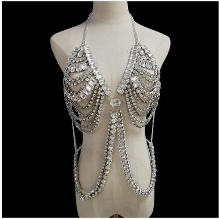 Dazzling Multilayer Crystal Chest & Waist Body Chain Set
