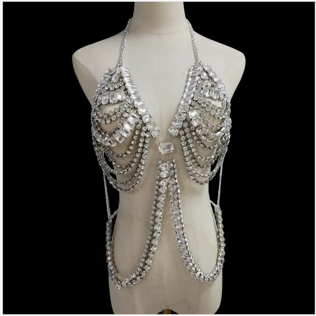Dazzling Multilayer Crystal Chest & Waist Body Chain Set