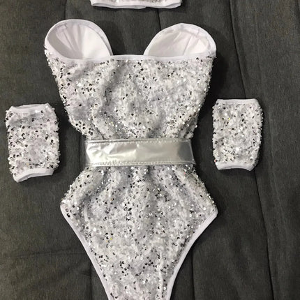 The Stardust Lumina Bodysuit – Silver Sequin Gogo & Pole Dance Costume
