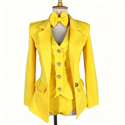 Red Yellow Blazer Vest 3 Piece Set Women Jazz Dance Team Performance Clothes Singer Bar Concert Nightclub Party Dance Costume