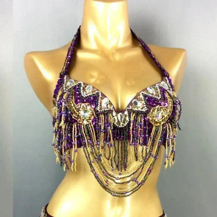 The Stardust Prism Sirena – Deluxe Beaded & Sequined Belly Dance Bra Top