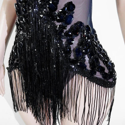 The Stardust Midnight Cabaret Bodysuit – Luxury Rhinestone & Mesh Showgirl Costume