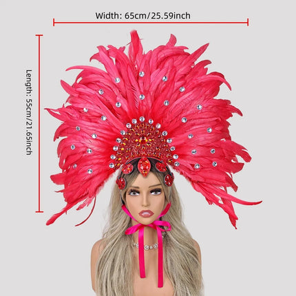Caribbean Carnival Graduation Ball Feather Headdress & Stage Hair Accessory