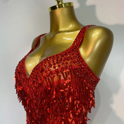Sparkly Rhinestone Tassel Backless Mesh Bodysuit Luxury Stage Performance Costume