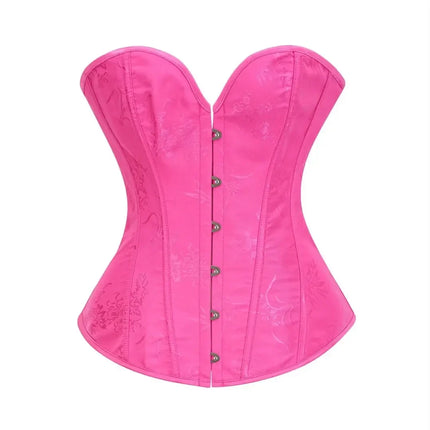 Victorian Floral Jacquard Overbust Corset Front Busk Lace-Up Bustier Top