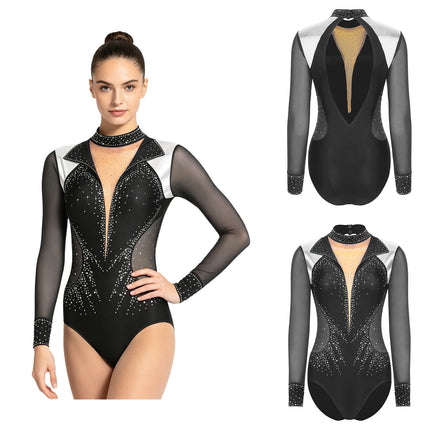 Women's Figure Skating Performance Bodysuit & Rhinestone Mesh Leotard