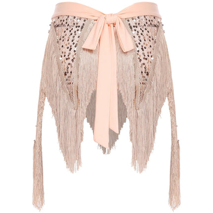 Glitter Sequin Fishnet Mesh Hip Scarf & Tassel Waist Wrap Belly Dance Skirt