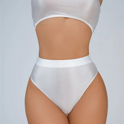 High-Waist Oil Glossy Sheer G-String Thong Satin Smooth Seamless Briefs