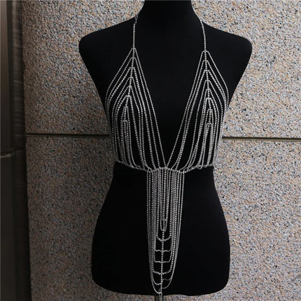 Dazzling Multilayer Fringed Body Chain & Jumpsuit Bikini Set