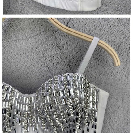 Crystal Beaded Bustier Corset Crop Top Nightclub Party Bralette