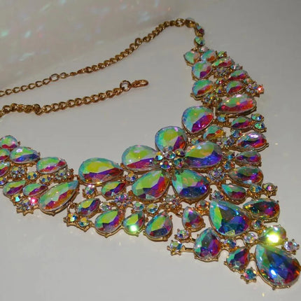 AB Rhinestone Flower Choker Necklace