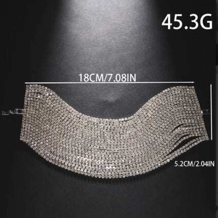 Oversized Multilayer Crystal Rhinestone Wide Cuff Bracelet Drag Queen Stage Jewelry